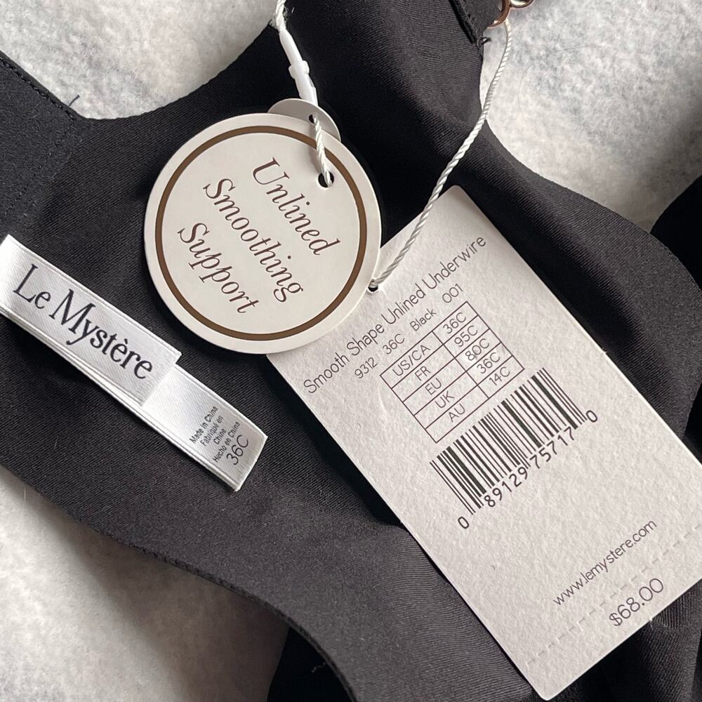 Le Mystere Smooth Shape Unlined Underwire Bra Black Women's Size 36C NWT - Picture 7 of 7